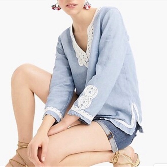 Point Sur J. Crew Blue White Linen Cotton Blend Blouse Size XS - Picture 3 of 12